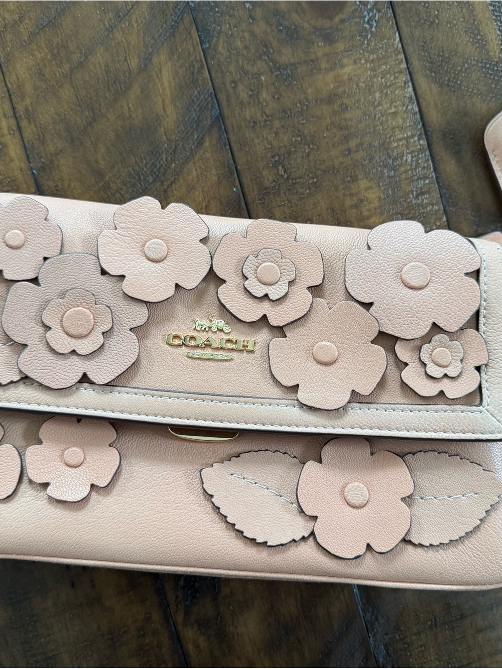 Coach Pink Floral Appliqué Crossbody Wristlet